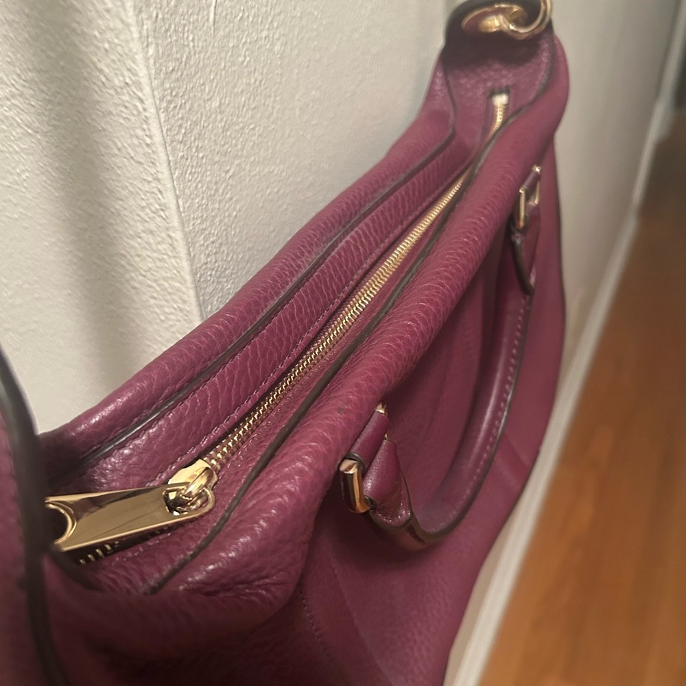 Michael Kors Plum Leather Purse with Gold Accents - Picture 3 of 5